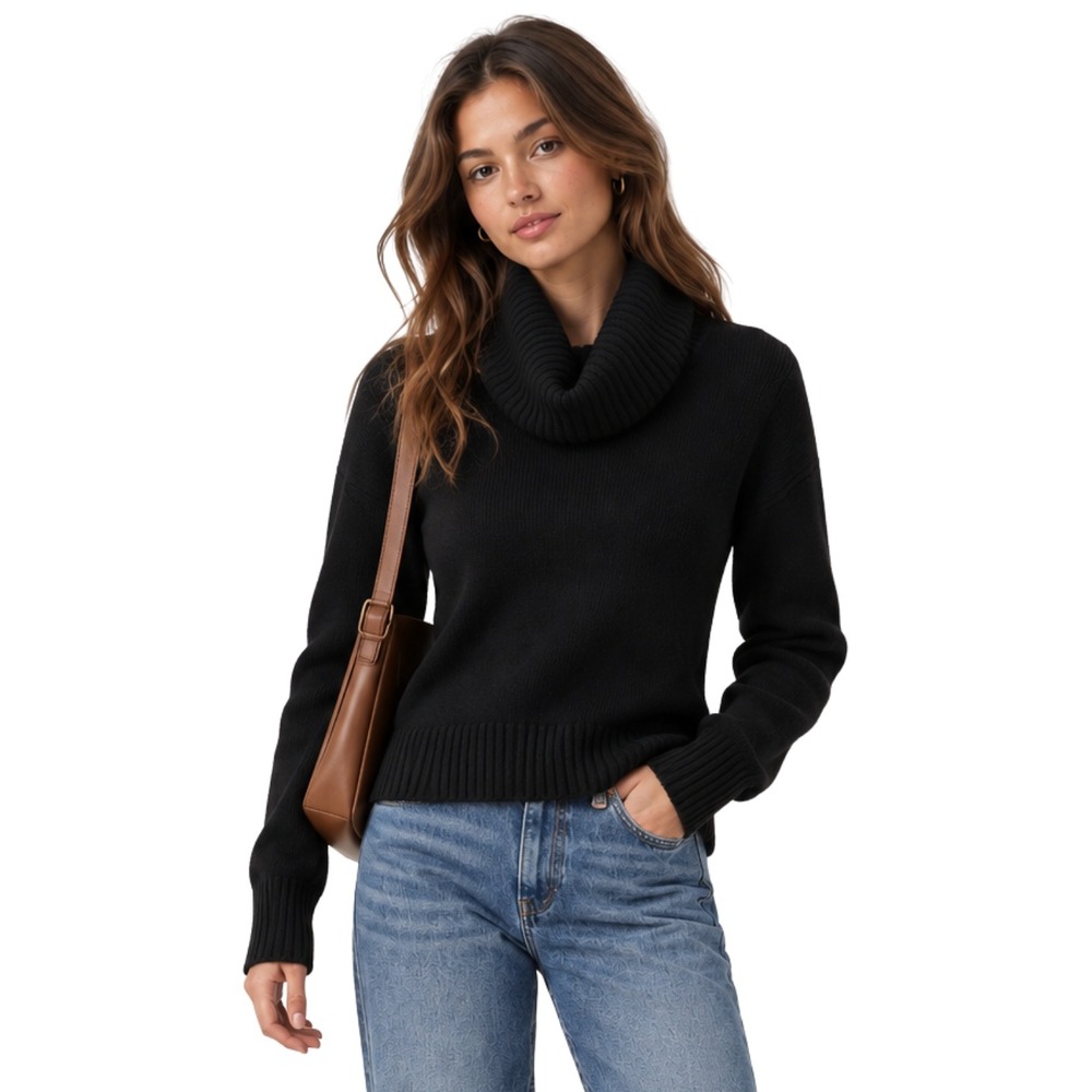 Anthropologie Sweater Womens Small Black Turtleneck Wool Blend Preppy Minimalist
